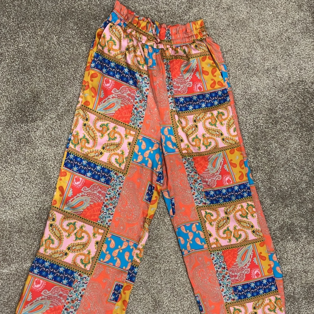 Free People pants colorful red and blue orange